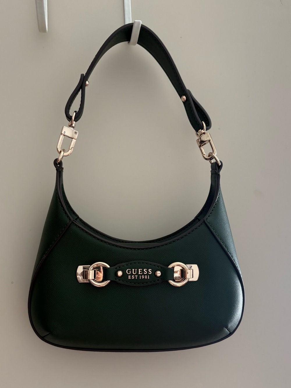 GUESS Forest Green Shoulder Bag with Gold Hardware